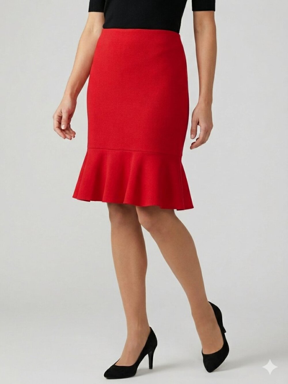 Worthington Red Pencil Skirt with Flounce Hem
